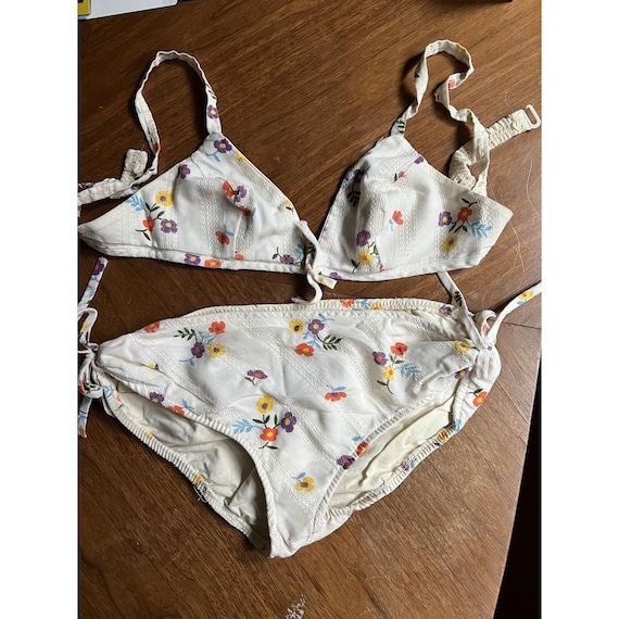 Vintage 1960s Mod Floral Flower Power 2 Pc Bikini… - image 1
