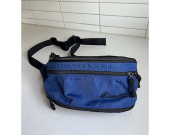 Vintage Eddie Bauer Belt Bag Fanny Pack Blue 3 Zipper 90's Y2K