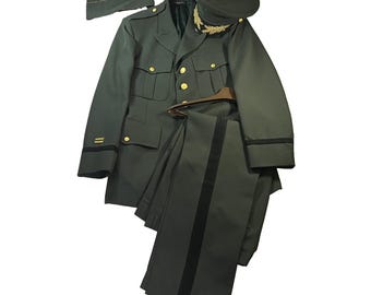 Full Vintage Patriot US Army Dress Uniform Mens 2 Piece Jacket 42R 34x30 w/ Caps