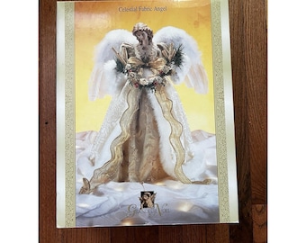 Christmas Angel Tree-Top Real Feather Wings 16" Cream Velvet Dress w. Orig. Box