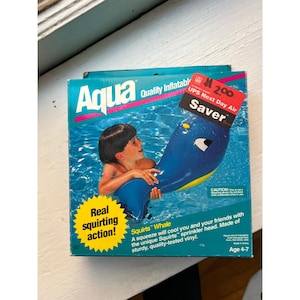 Vintage 90s Aqua Leisure Squirts Whale Pool Inflatable Float Blue Squirting RARE