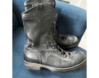1999 Vintage DIESEL Military Combat Western Stitched Y2K Black Leather Boots 10