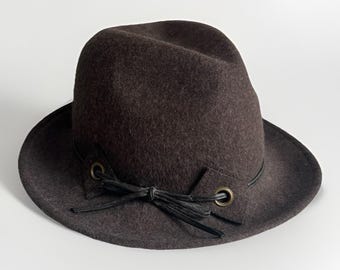 Scala Hat Brown Taupe Wool Felt Womens Hat One Size Porkpie Bow Tie Vintage