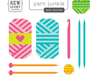 YARN JUNKIE quilt blocks PDF pattern