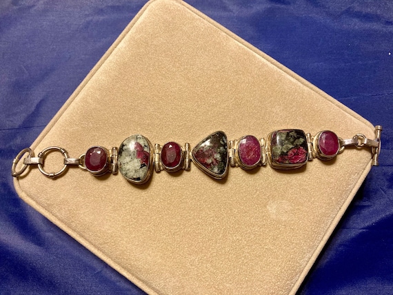 Sterling Silver Ruby and Eudiolyte Toggle Bracelet - image 1