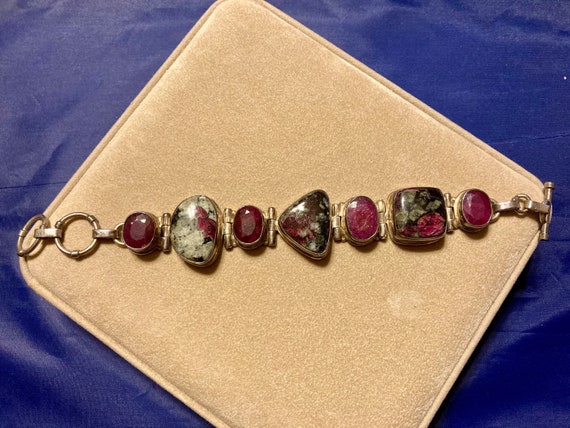 Sterling Silver Ruby and Eudiolyte Toggle Bracelet - image 1