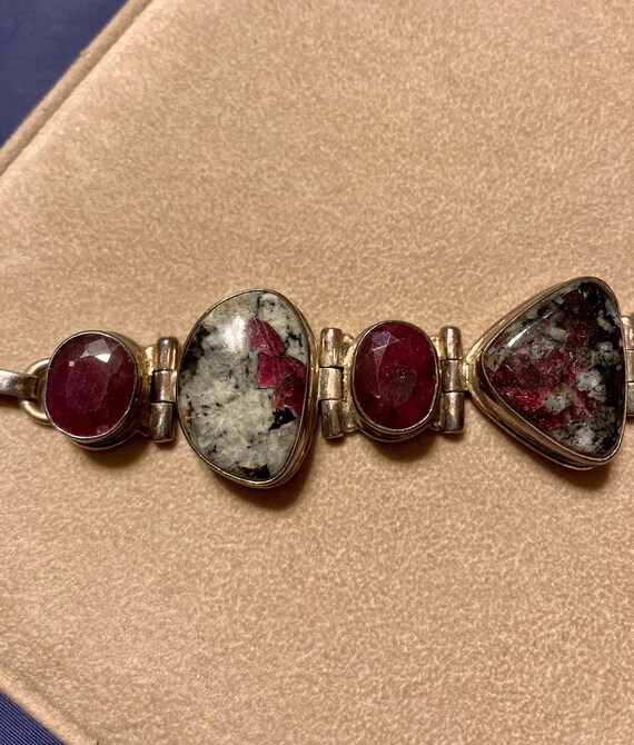 Sterling Silver Ruby and Eudiolyte Toggle Bracelet - image 2
