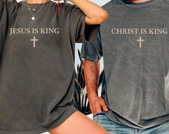 Comfort Colors Jesus Is King Shirt, Christian Shirt, Cross On The Sleeve,Jesus Lover Shirt, Couples Gift,Birthday Gift,Shirt for Women