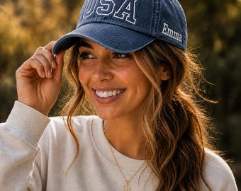 Embroidered USA Hat, Custom Name Cap, Patriotic USA 4th of July Gift, S1268