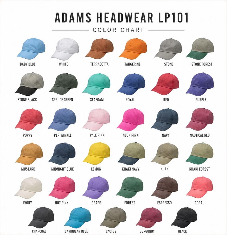 Adams Headwear L101 Color Chart