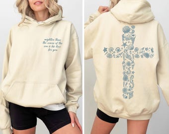 Beachy Christian Sweatshirt: Ocean Hoodie with Seashells and Cross, Gift for Catholic, S646