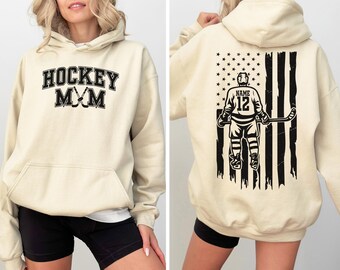 Custom Hockey Mom Sweatshirt: Personalized Hockey Mom Hoodie, Name & Number Shirt,Gift for Sports Mom,S399