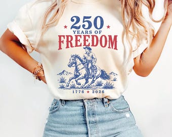 Comfort Colors USA 250 Years Of Freedom Bucking Horse Shirt, Patriotic Western Tee, Independence Day 4th Of July Gift, S1398