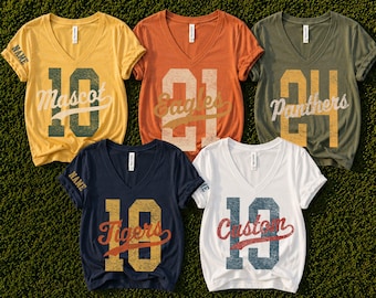 Custom Mascot Name And Number Vneck, Personalized School Spirit V-Neck Tee, Team Name Football Baseball Softball Game Day Gift, S1592
