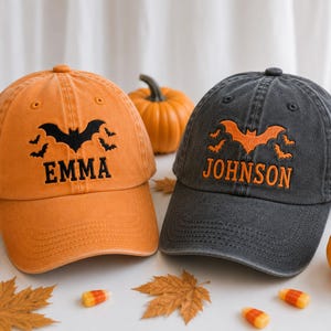 Personalized Embroidered Halloween Hat, Custom Bat Name Dad Hat, Spooky Season Cap, Trendy Halloween Gift, S1490