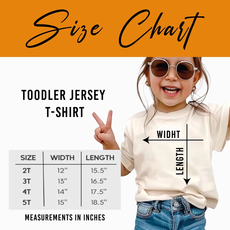 The image is a size chart for a toddler jersey t-shirt, showing the measurements for different age groups.