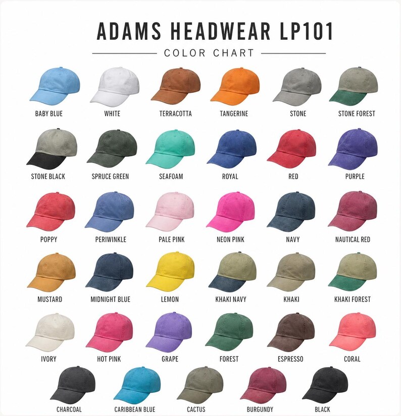 Adams Headwear L101 Color Chart