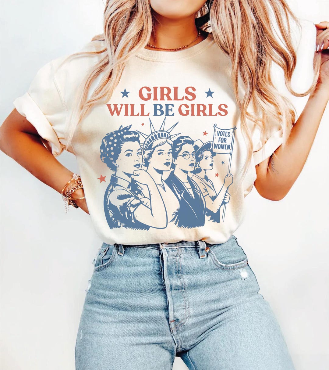 Comfort Colors Girls Will be Girls Shirt: Patriotic Feminist 4th of July Tee, Women's Inde