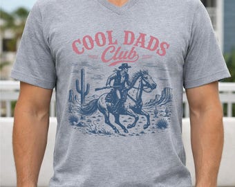 Cool Dads Club V-Neck Shirt, Cowboy Vneck Tee, Funny Husband T-shirt, Father's Day Gift, S1378