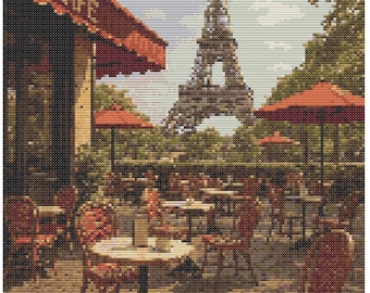 Paris Cafe Cross Stitch Pattern