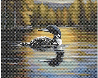 Swimming Loon Cross Stitch Pattern