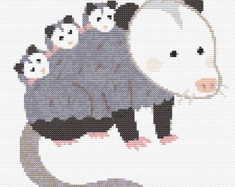 Opossum Family Cross Stitch Pattern