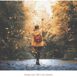Playing in the Leaves Cross Stitch Pattern