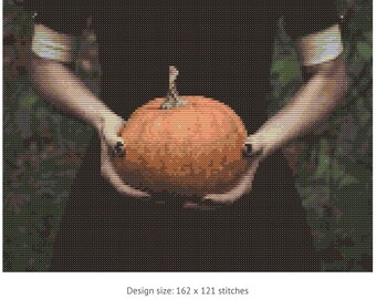 Girl and Pumpkin Cross Stitch Pattern