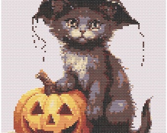 Witchy Cat Cross Stitch Pattern