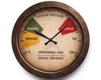 Industrial System Pressure Wall Clock | Vintage Gauge Clock | Wasteland Control Room Decor