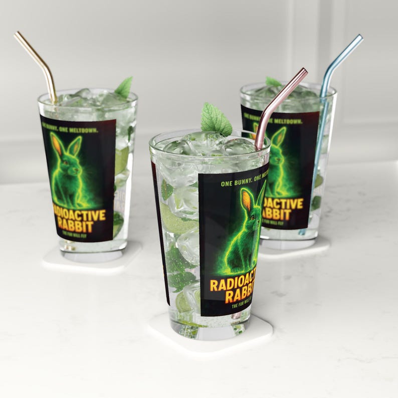 327 Radioactive Rabbit Pint Glass, Retro Style Movie Poster Radioactive Rabbit, Glassware ...