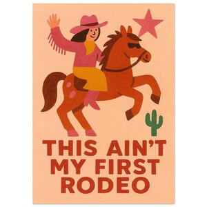 Retro Cowgirl Rodeo Wall Art Print – Vintage Western Horse & Cactus Poster A3 (29.7 x 42 cm) | Fun Folk Style Cowgirl Decor