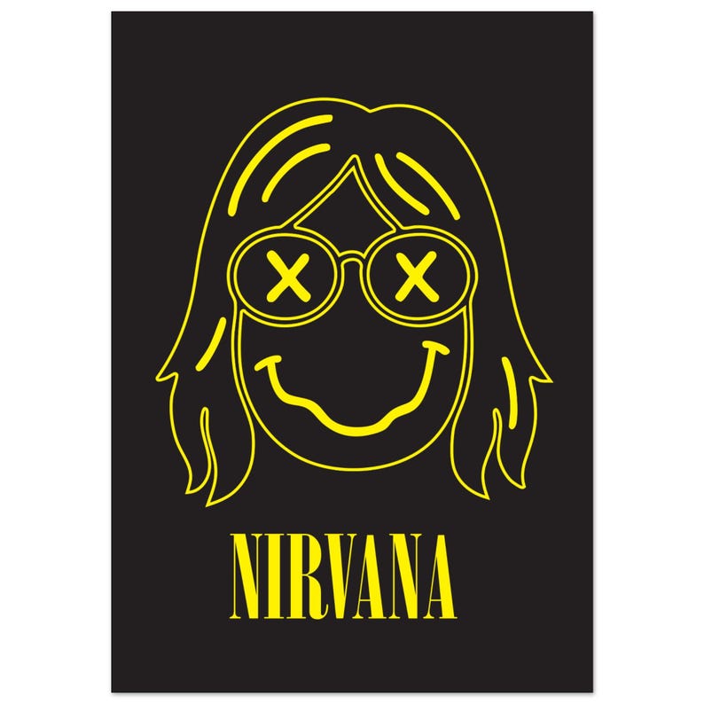 Nirvana Smiley Face Poster – Kurt Cobain Grunge Line Art Print | 90s ...