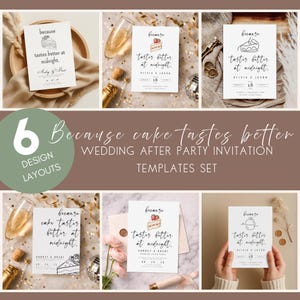 Cake Tastes Better at Midnight Wedding After-Party Canva invitation Template, Elopement Announcement, Happily Ever After, 6 versions