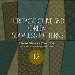 Gamla pengar gröna egendomstapeter, digitalt papperspaket med sömlösa mönster från Heritage Olive Damask, lyxig bröllopsbakgrund