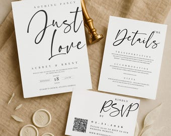 Minimalist Elopement Invitation Suite, Modern Reception Invite (Digital Download)