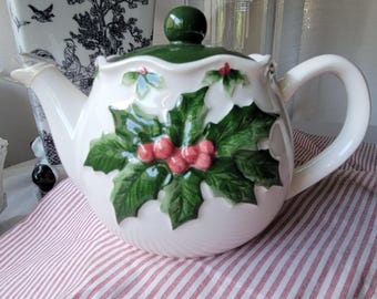 Otagiri Holiday Teapot by MaryAnn Baker with Holly Leaves and Berries