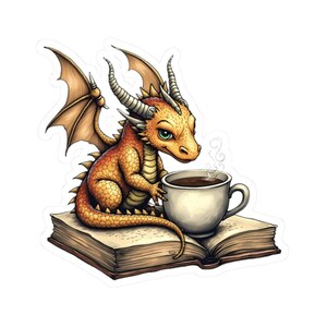 Fired Up Before Coffee Dragon Sticker - Kiss Cut Decal, Book Lover Gift, Fantasy Coffee Aesthetic
