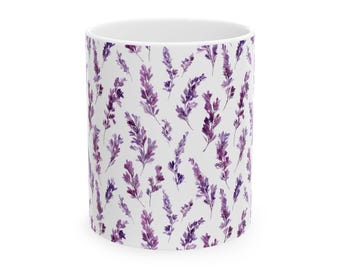Lavender Pressed Flower Mug - Watercolor Botanical Floral Design