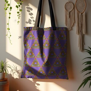 Psychedelic Eye Tote Bag | All Seeing Eye Mandala Tote | Trippy Sacred Geometry Bag | Boho Festival Purse | Spiritual Conscious Art