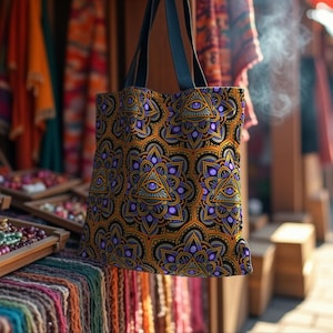 Psychedelic Mandala Tote Bag | Trippy Boho Festival Bag | Sacred Geometry Mushroom Print | All Over Brick Pattern | Bohemian