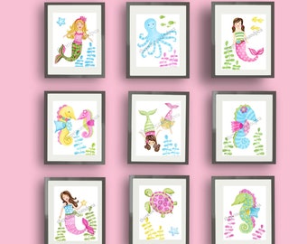 Mermaid wall art décor, girls nursery art, mermaid bedroom art prints, mermaid pictures