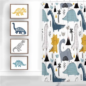 cartoon dinosaur wall art décor for boy bathroom, kids dinosaur bathroom art prints