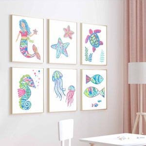 Mermaid wall art décor, baby girl nursery décor, Lilly mermaid wall art prints