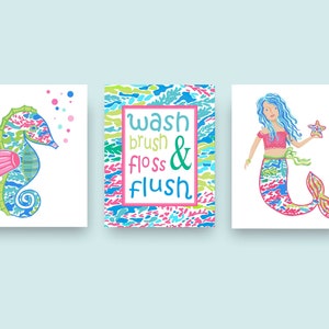 Mermaid wall art decor, baby girl nursery decor, lily mermaid wall art prints