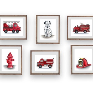 fire truck decor, fire truck wall art prints for fireman theme bedroom or nursery