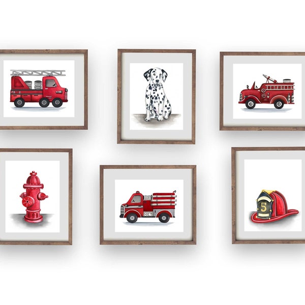 fire truck decor, fire truck wall art prints for fireman theme bedroom or nursery