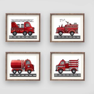 fire truck wall art décor , boy nursery art , fire truck prints, firetruck painting image 2