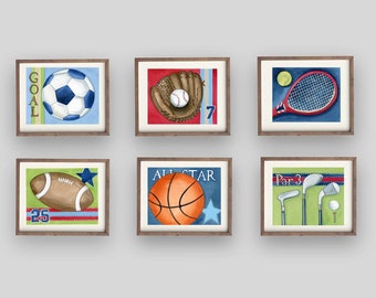 Láminas de arte deportivo para guardería, decoración de habitación de niños, imagen de fútbol, béisbol, baloncesto, tenis, fútbol y golf.