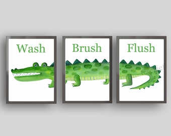 Watercolor Alligator Bathroom Art Prints: Gator Triptych